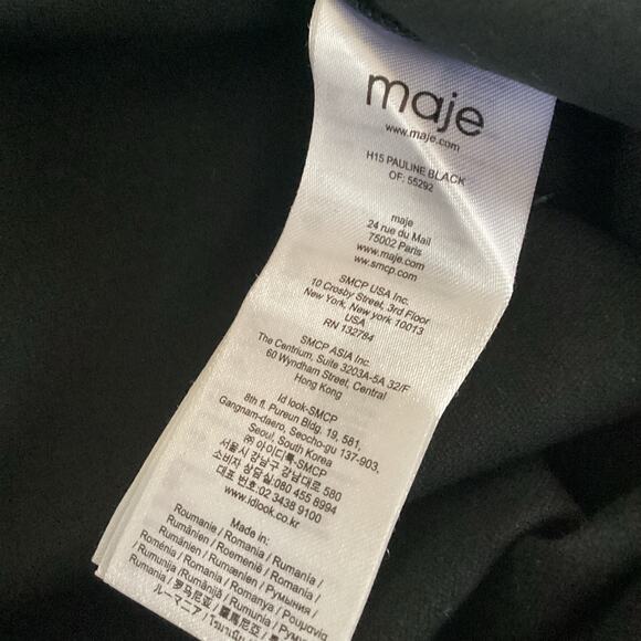 Maje Pauline SatinTuxedo Stripe Fringe Trim Black Low Rise Pants 40 L 10/12 - Picture 5 of 10